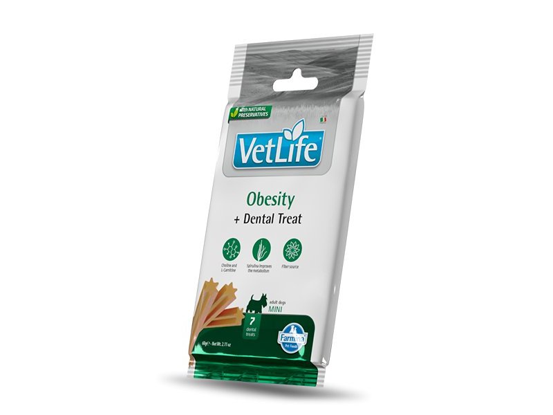 Vet Life Dental Treat Obesity Mini 60g snack veterinario cani diabetici o sovrappeso