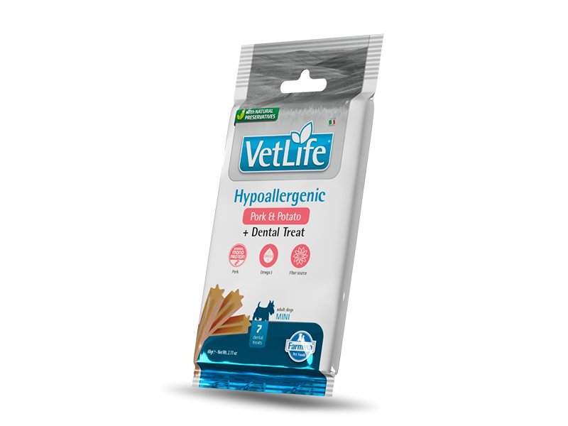 Vet Life Dental Treat Hypoallergenic Pork Mini 60g snack ipoallergenico cane