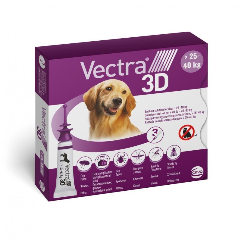 Vectra 3D cane 25kg - 40kg spot on 3 fiale