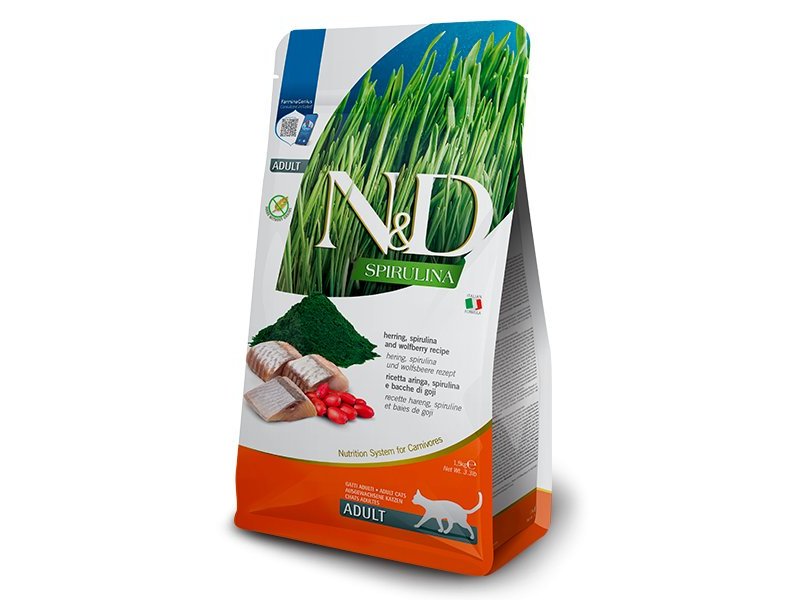 N&D Adult Spirulina Aringa e Goji Grain Free crocchette gatto