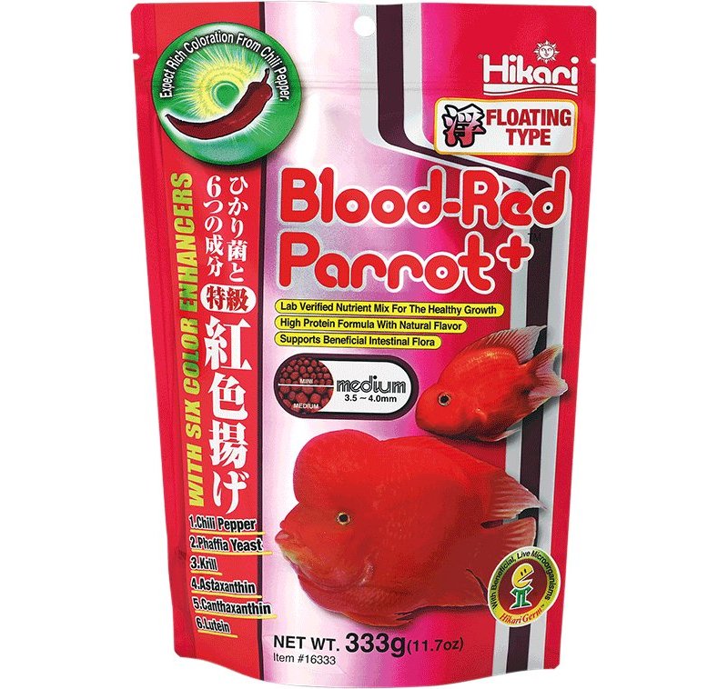 Hikari Blood-Red Parrot Plus Mini 333g pellet premium colorante per ciclidi