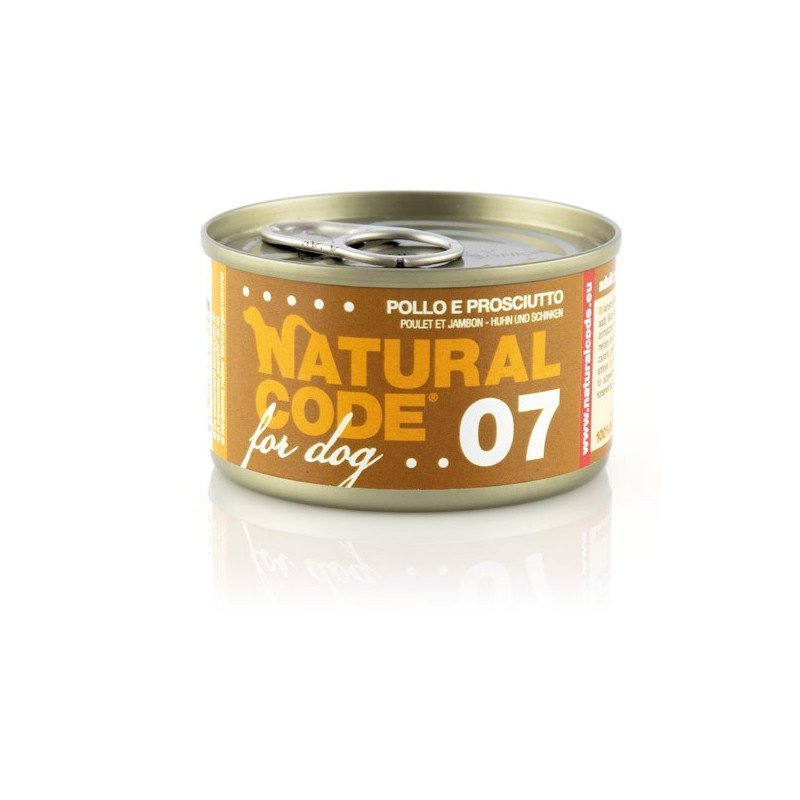 Natural Code 07 Pollo e prosciutto 90g umido cane