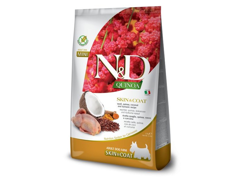 N&D Adult Mini Skin&Coat Quaglia e Quinoa grain free crocchette cane