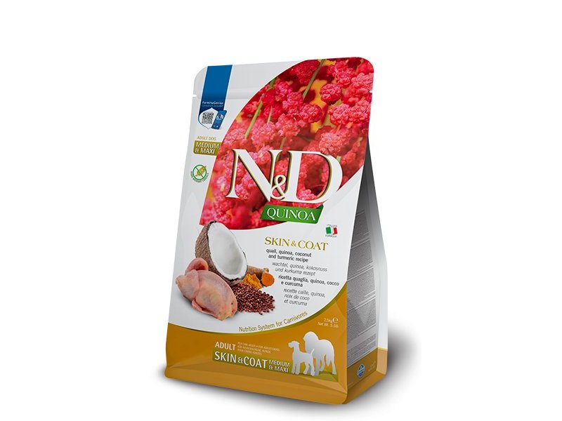 N&D Adult Skin & Coat Quaglia e Quinoa Medium Maxi grain free crocchette cane