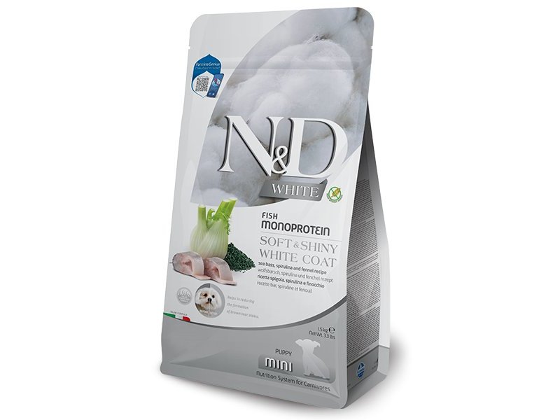 N&D White Coat Puppy Mini Spigola crocchette per cucciolo con manto bianco