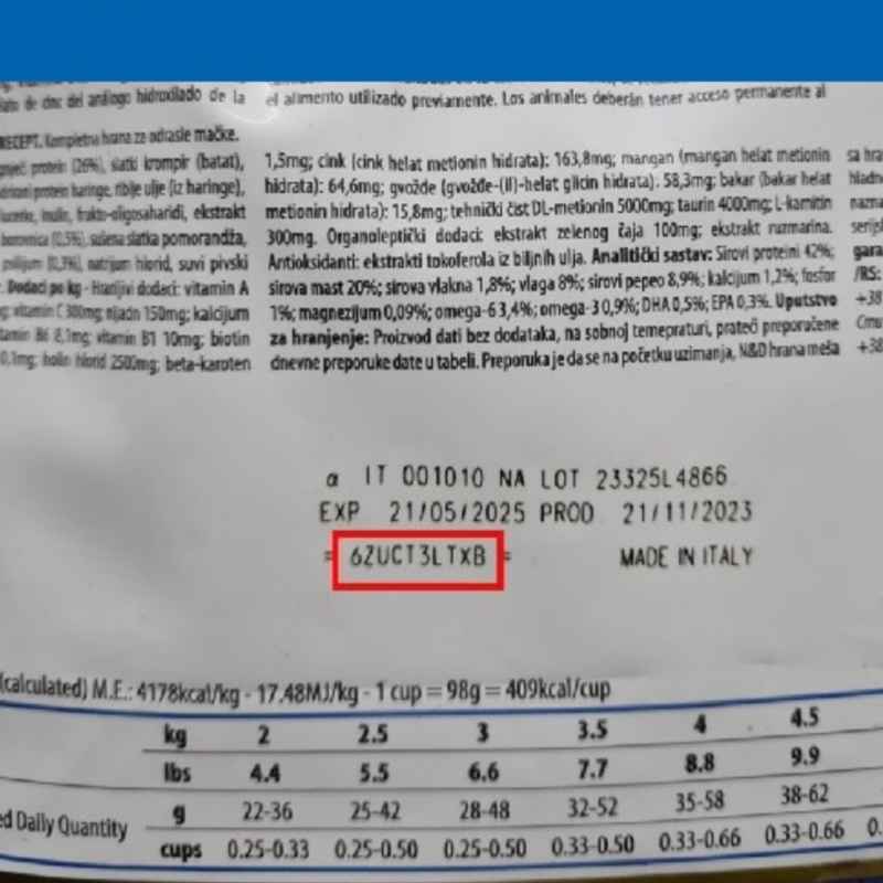 Codice Genius Farmina presente sul sacco